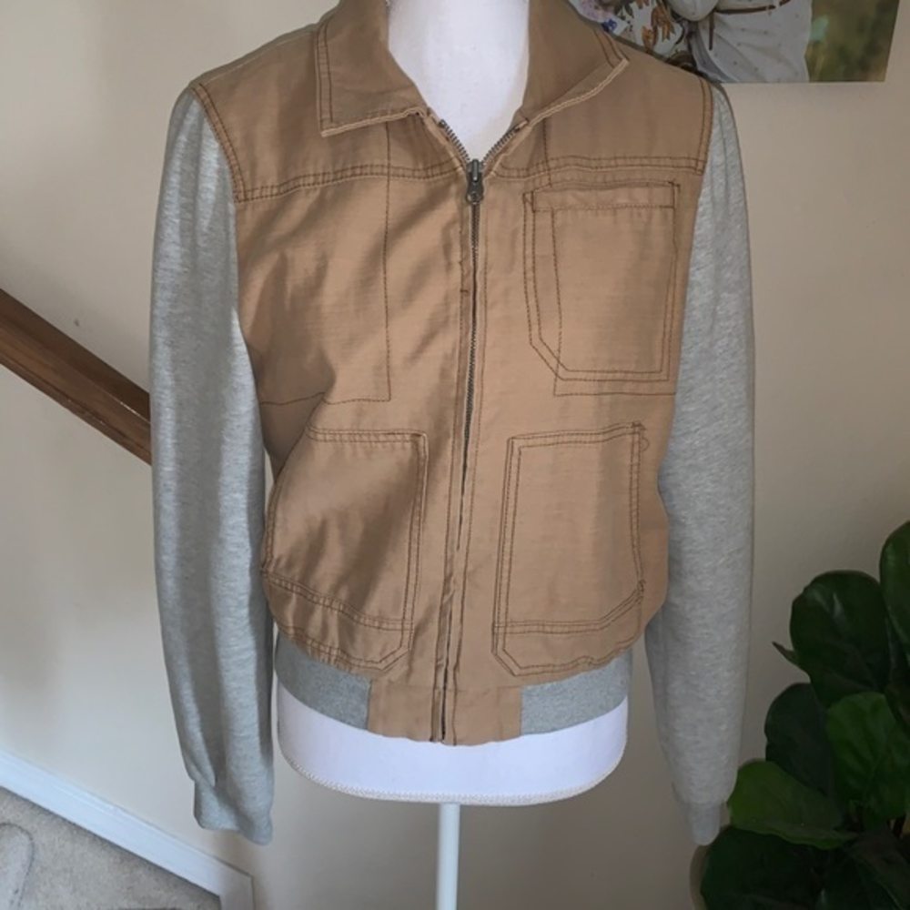 Anthropologie Hei Hei tan gray blazer zip jacket M